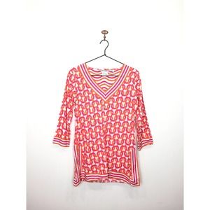 Gretchen Scott Red Orange Woven Knot V-Neck Tunic Cover Up Women's XS